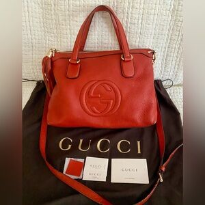 Gucci Soho Disco Crossbody Satchel Bag Red Leather Gold